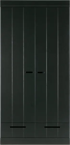 Connect, Klædeskab, 2 låger og 2 skuffer, sort, H195x53x94 cm, fyrretræ